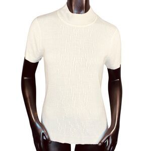 Liz Claiborne Villager Short Sleeve Ivory Sweater Mock Neck Womens Size Medium